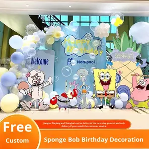 Sünger Bob Kare Pantolon Temalı Doğum Günü Sahne Dekorasyonu Çocuk Partisi Atmosferi Balonları Lüks Arka Plan Duvarı KT Levha - Product Image 2