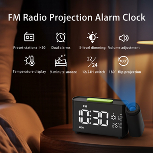 Chiếu kỹ thuật số Đồng hồ báo thức với FM Đài phát thanh nhiệt độ độ ẩm lớn LED hiển thị cho phòng ngủ cạnh giường ngủ Đồng hồ bàn điện tử - Product Image 3