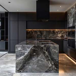 Nuevos Gabinetes de Cocina Modulares de Lujo en Negro con Madera Contrachapada y Melamina, Diseño Moderno, Grifo y Accesorios de Bisagra - Product Image 2