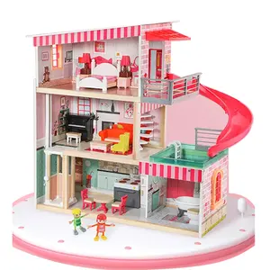 Wholesale Pretend Furniture Toy Kids Toys Doll House Factory Supply DIY Big Wooden for Girls Unisex Wooden Dollhouse EN71,CE