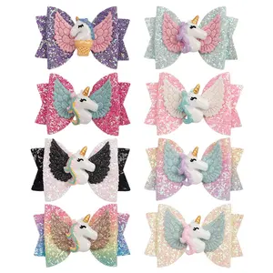 Glitter Wing Unicorn Hair Accessories Girls Sequin Big Bow Hair Clips School Kid Party Hairgrips