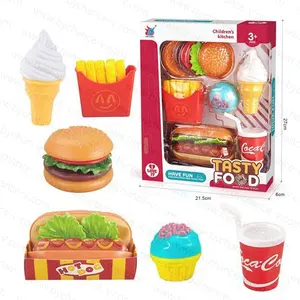 pretend and play fast food toy kits hamburger hot dog pizza ketchup cupcake ice cream Deluxe Dinner Set