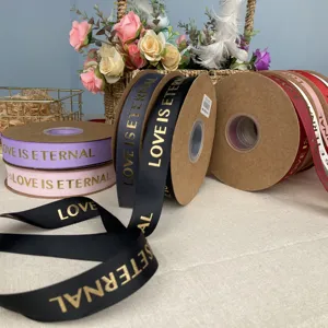 Nastro in gros-grain di raso di poliestere con stampa in rilievo 3d personalizzato in lamina d'oro con nastro decorativo per confezione regalo logo