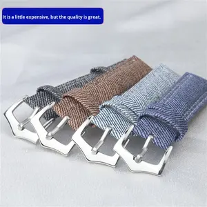 ライオンルム レザーウォッチストラップ 新型高級キャンバスウォッチストラップ 18mm 20mm 22mm デニムウォッチバンド アクセサリー 工場卸売 - Product Image 4