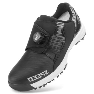 Chaussures de golf blanches pour hommes ZEEQ avec empeigne en mesh et semelle extérieure en caoutchouc, baskets de sport respirantes à crampons fixes et laçage rapide - Product Image 5