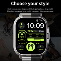 Layar HD IPS 2,01 inci, Smartwatch 2 in 1, Earbuds TWS, Pelacak Kebugaran Silikon, Monitor Detak Jantung, Pedometer, Magnetik Persegi