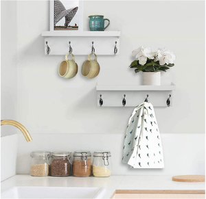 Étagère <span class=keywords><strong>murale</strong></span> flottante vintage en bois <span class=keywords><strong>pour</strong></span> entrée et salon, avec bar détachable et étagères à lattes <span class=keywords><strong>pour</strong></span> chapeaux et manteaux - Product Image 4