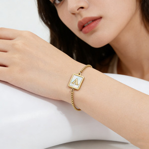 Zogxin Letter Charm Bracelet 18K Gold Plated <b>Adjustable</b> <b>Square</b> Pendant Women's Jewelry Everyday Wear - Product Image 2