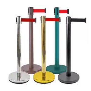 Bạc thép không gỉ crowed kiểm soát đứng cô lập dòng có thể thu vào vành đai rào cản bóng hàng đầu cực dây đỏ stanchion bài - Product Image 3