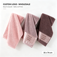 Handuk Tangan Katun 100% 35x74cm 500 GSM Warna Solid Lembut Menyerap Air Logo Custom untuk Salon Kecantikan dan Spa Grosir
