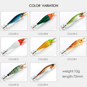 Señuelos Luminosos de Madera para Camarones y Calamares, 10g/70mm, Cebo de Sepia, Cebo Moldeado DTD, Cuerpo de Plástico Duro, Señuelo de Tela para Pesca de Calamar - Product Image 4