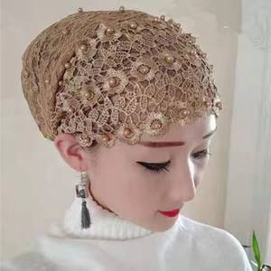2023 New Beaded Rhinestone Hat with Lace and Floral Scarf Headscarf for Muslim Women Outdoor Beach Travel - Product Image 5