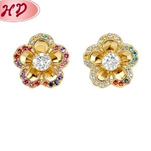 हेंगडियन विंटेज गहने रंगीन या एक ज़िरकॉन फूल स्टड इयररिंग्स पीतल 18k सोना प्लेटेड यूनिसेक्स थोक फैशन गहने पार्टी - Product Image 2