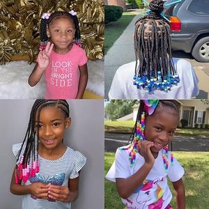 Extensions de cheveux synthétiques pour enfants de 9 pouces avec perles et tresses, postiches avec nœuds, protection facile pour <span class=keywords><strong>coiffure</strong></span>. - Product Image 5