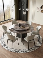 Ensemble de tables et chaises de salle à manger rondes en marbre et bois, style moderne et luxueux, 4, 6 ou 8 places, design de meubles en métal noir pour restaurant complet