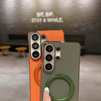 Étui de luxe électroplaqué sans cadre pour Samsung Galaxy S26 Ultra S25 S24 avec support magnétique rotatif à 360° en cuir technologique