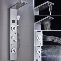 Nouveau Panneau de Douche LED Doré Poli Système Tour avec Jets Pluie et Cascade, Robinet 5 Fonctions, Pluie et Massage pour Salle de Bain