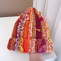 Bonnet d'hiver tricoté style bohème tendance, épais, avec logo personnalisé, cadeau de Noël, streetwear, effet vieilli