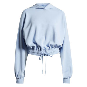 Sudadera con capucha de gran tamaño con cordón de algodón de invierno de talla grande, sudadera deportiva recortada con logotipo personalizado para mujer activa - Product Image 6