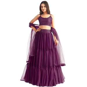 Belle robe de soirée en georgette à paillettes violettes élégante tenue de soirée Lehenga Choli - Product Image 1