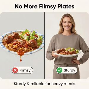 Assiette jetable biodégradable en bagasse à 3 compartiments, résistante à l'eau et à l'huile, compatible chaud et froid - Product Image 4