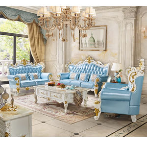 Set di Divani in Vera Pelle Stile Europeo Combinazione 123 per Soggiorno Villa Arredamento di Lusso di Alta Gamma con Imbottitura in Spugna - Product Image 3