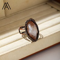 Bague ouverte vintage en bronze réglable avec double pierre irrégulière en améthyste naturelle et citrine pour femme