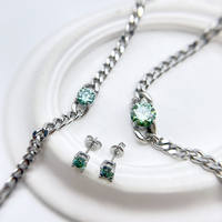 Ensemble de bijoux en acier inoxydable 316L, collier, bracelet et boucles d'oreilles en argent, zircone cubique, vert aqua, pour femmes, vente en gros, OEM personnalisé