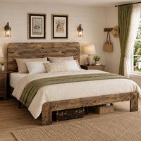 Cadre de lit Queen, lit plateforme en bois avec tête de lit de 50 po de hauteur, marron