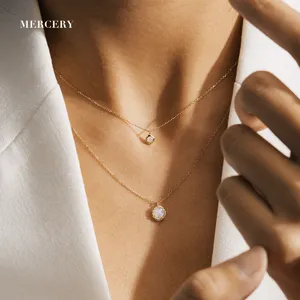 Mercery Kalung Emas Solid 14K 18K, Perhiasan Halus Batu Bulan Berlian Labradorite, Kalung Kustom Emas Murni Asli