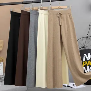 Calças grossas de malha para mulheres, novas calças de malha grossa para uso externo para mulheres, calças soltas e de caimento liso, versão coreana