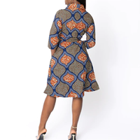 Gaun Bungkus Motif Afrika 100% Gaun Jaket Lilin Katun Ankara Gaun Potongan Blazer Ikat Pinggang Otomatis untuk Wanita