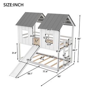Children's Tent <b>Bunk</b> <b>Bed</b> With <b>Slide</b> White Solid Wood Frame Grey Roof Bedroom Furniture For Kids - Product Image 3