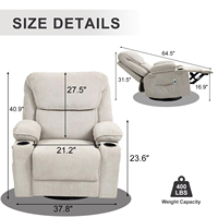 Canapé inclinable électrique intelligent moderne pour salon, avec fonction pivotante, balancelle, fauteuil releveur, massage, chaleur et télécommande