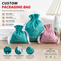 Kantong Beludru Warna-warni Mewah dengan Tali Serut, Ruffle di Bagian Atas, dan Mulut Kantong Berbunga untuk Kemasan Kosmetik, Perhiasan, dan Produk Merek