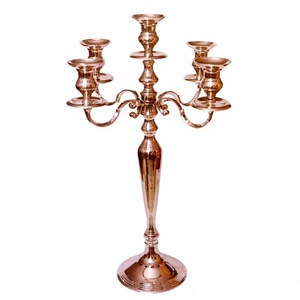 Candélabre en aluminium de qualité supérieure à 5 bras, finition or rose, pour décoration de table de mariage, porte-bougie, lanterne, prix raisonnable - Product Image 1