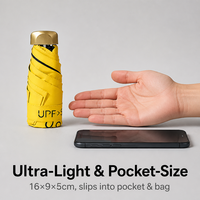 Parapluie pliant ultra-léger LS à cinq plis, protection UV, revêtement noir, format capsule de poche, vente en gros