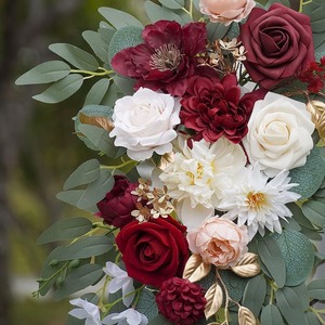 Arche rouge fleurs avec rideaux 2 pièces fleur Swag arc rideaux <span class=keywords><strong>tonnelle</strong></span> décoration <span class=keywords><strong>pour</strong></span> toile <span class=keywords><strong>de</strong></span> fond <span class=keywords><strong>de</strong></span> mariage - Product Image 4
