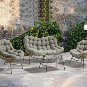 Meilleure vente Ceinture tissée Cadre en acier Verre trempé <span class=keywords><strong>Causeuse</strong></span> paresseux Canapé Ensemble Jardin Mobilier d'extérieur - Product Image 5