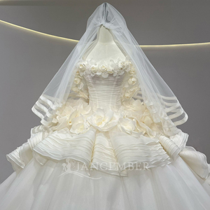 JFH73 Vestido de Novia Clásico Moderno con Cuello Barco, Flores 3D, Volantes, Lentejuelas, Apliques de Cristal y Bordados, Vestido de Novia Largo con Cola de Capilla - Product Image 6