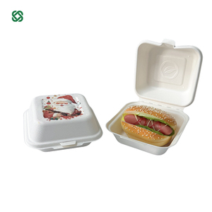 Fiambrera desechable de caña de azúcar para <span class=keywords><strong>microondas</strong></span>, papel para llevar, catering, hamburguesa, caja de comida, caja de hamburguesa biodegradable con logotipo - Product Image 3
