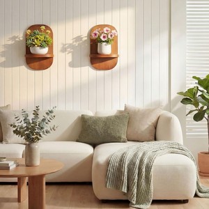 Wooden <b>Wall</b> Mounted <b>Flower</b> Stand Oval Shape Living Room Decor Storage Rack For Plants And Succulents - Product Image 1