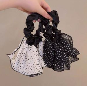 French Ruffle Mesh Polka Dot Large Scrunchies Double Layer Balletcore <b>Ribbon</b> Hair Ties for Women Ponytail Holder - Product Image 3