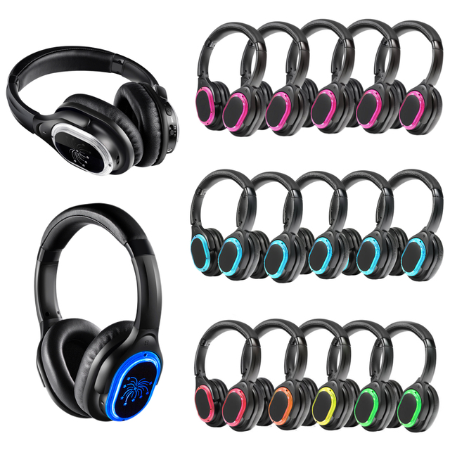 RF998B UHF 3 Channel Silent Disco Headphones 500M Range LED Wireless Headset for Wedding Party Event Rental