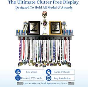 Porte-médailles <span class=keywords><strong>Cintre</strong></span> Présentoir Porte-médailles noir <span class=keywords><strong>en</strong></span> <span class=keywords><strong>bois</strong></span> massif de 3 pieds avec étagère pour les récompenses sportives Plaques Photos Affichage de 36 pouces - Product Image 4
