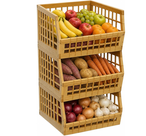 Cestas de Almacenamiento Grandes en Oferta, Cestas de Frutas de Bambú Ecológicas Multifuncionales con Frente Abierto, Diseño de Rejilla, Juego de 3 Cestas para Frutas - Product Image 1
