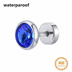 Boucles d'oreilles tendance haut de gamme en acier inoxydable avec pierres rondes, clous colorés en zircon - Product Image 1