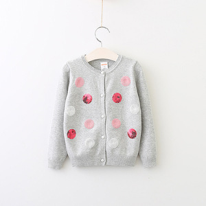 Pull cardigan pour enfants de style coréen, couleur rose, à pois brillants, fabriqué en Chine - Product Image 3