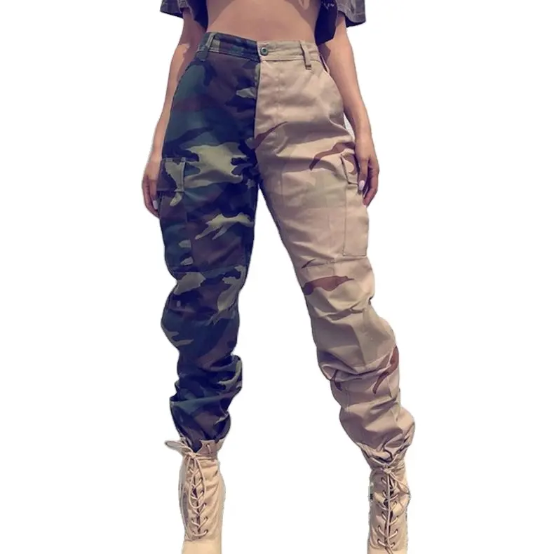 Pantalones Cargo informales de camuflaje para mujer, de cintura alta pantalón de chándal, pantalones de Camo con bolsillos, para verano