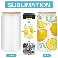 대나무 뚜껑 포함 반투명 유리 승화 전사 컵 16oz 18oz 25oz 세트